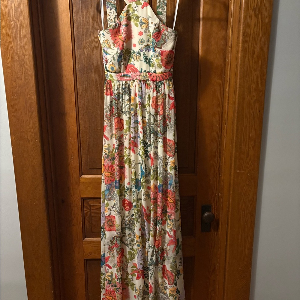 Lulu's Pink and Orange Halter Maxi Dress